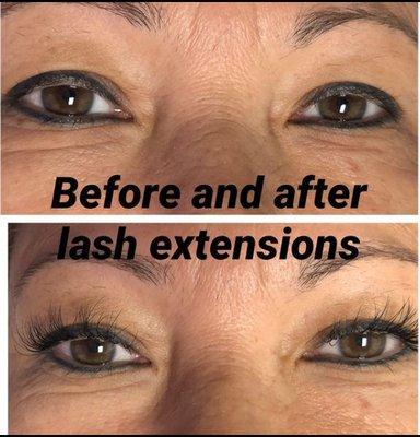 The difference eyelash extensions can make! Extensions provided by professionals who really know their craft!