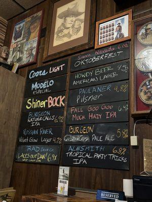 Beer menu