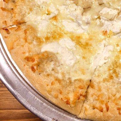 Our #tasty #whitepizza is topped with #ricottacheese