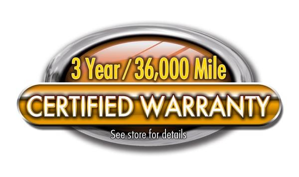 All repairs done by our ASE Certified Technicians is backed by our 3 year/36,000 mile nationwide warranty for parts AND labor!