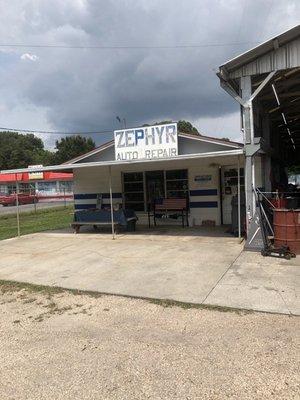 Front of the Auto Shop.