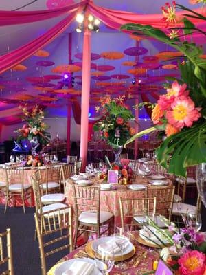 Customize party decorations and lighting to coordinate with your florals.