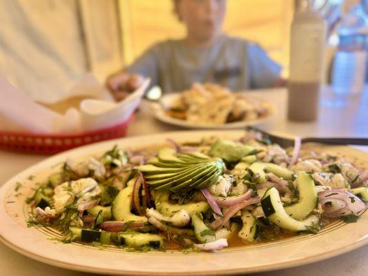 Camaron/Shrimp Agua Chile in green Sauce