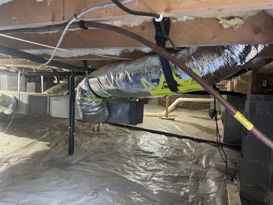 Clean crawl space with new flex ducting