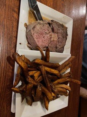 12 oz prime rib medium with house cut fries