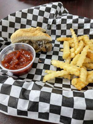 Yummy Mushroom and Swiss burger  and FF.