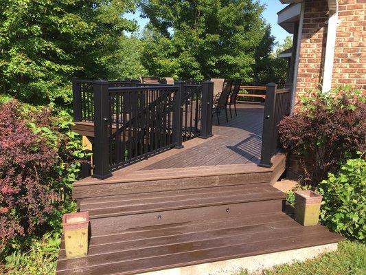 Evergrain composite deck with AFCO aluminum railing system in Clarkson Valley.