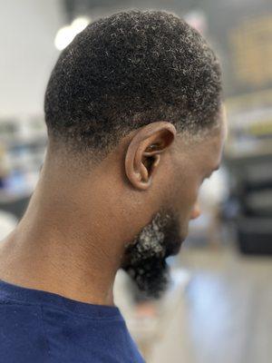 Low tapered Afro and beard care