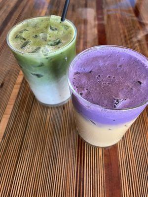 Vanilla matcha and Purple dream latte