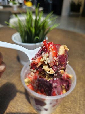 The acai bowl is so good!!! The Acai is imported straight from Brazil. No preservatives, no added sugar or other additives.