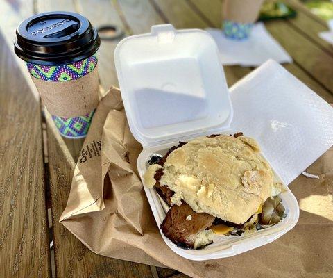 Brisket and egg biscuit sandwich!