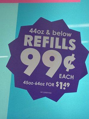 New price on Refills over 64oz fountain drinks, 11-1-23.