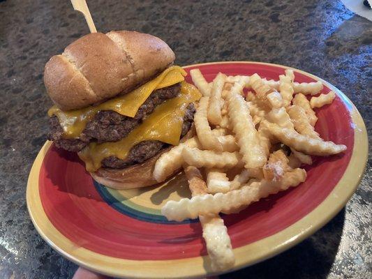 Double half pound cheese burger with fries