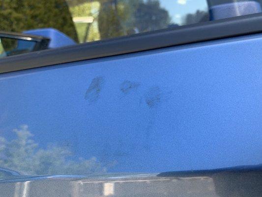 Oil hand prints on car