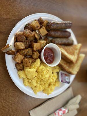 Standard breakfast with sausages.