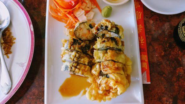 Yum! Miami Roll...seafood, asparagus roll dipped in tempura.