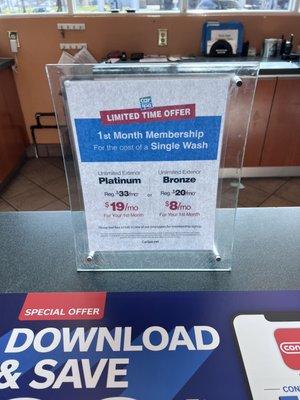 Membership value for monthly unlimited car washes.