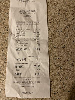 Receipt I was charged for a full-in