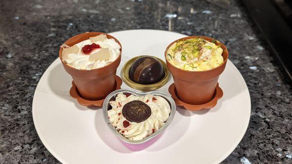 Pineapple, Rasmalai , choc kalakand and red velvet