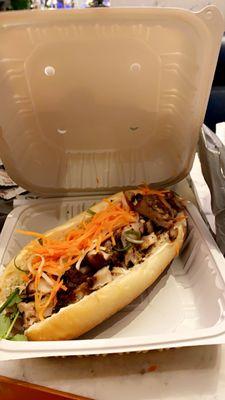 Grilled chicken banh mi . $16 .  Not worth the price . Bread is hard and kinda chewy ( bad combination ).