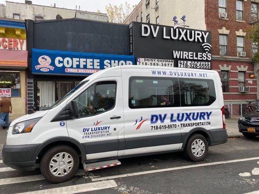 A specially equipped van for transporting disabled or convalescent passengers in nonemergency circumstances