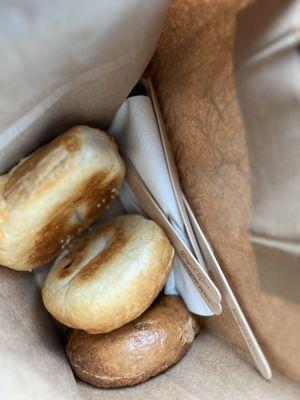 Asiago bagel , plain and cinnamon roll