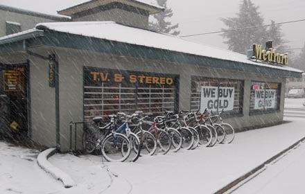 Medford Pawn and Jewelry Inc. on a snowy day.