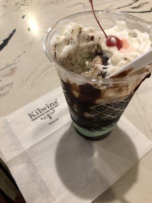 Mint chocolate chip hot fudge sundae - the best!   Friendly service, fun old fashioned soda fountain counter