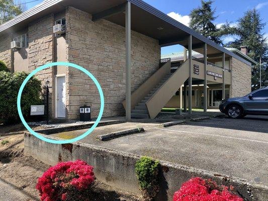 Studio entrance is on 22nd Ave SW & Capitol Way S. on the outside corner of Olympia Professional Bldg. behind the Barber Shop by the stairs.