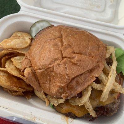 Burger and chips.