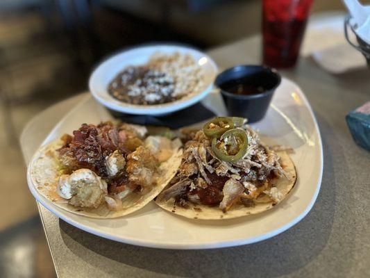 Lunch special - two tacos! Southern Tide and brisket barbacoa!