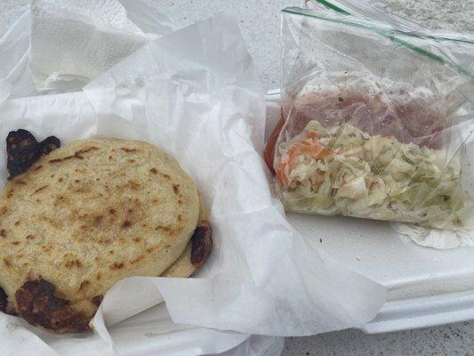 I got two pupusas mixtas/revueltas (cheese, beans, pork rind).