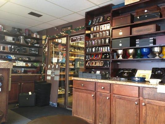 Great selection of humidors and cigar accessories.