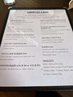 Lunch menu