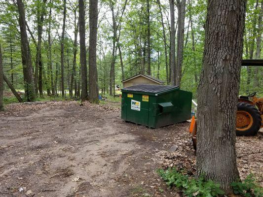 One dumpster, way around bye front office