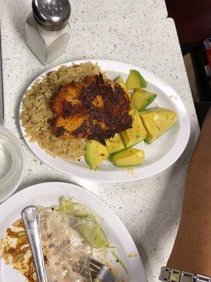 Blackened grouper brown rice and  Avocado