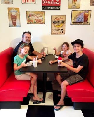 Enjoying shaved ice, ice cream and milk shakes