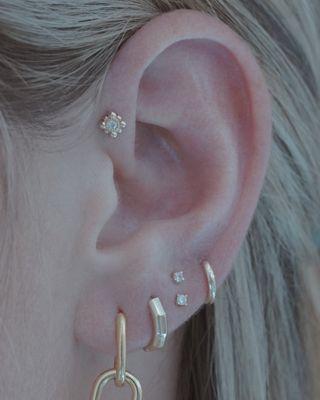 Forward helix piercing and stacked lobes by Lex