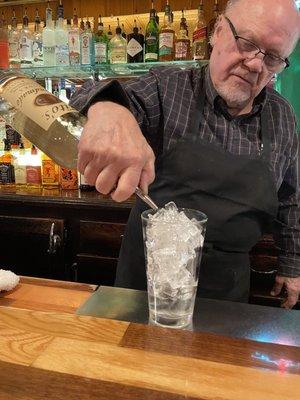 The man himself, the owner, whose name isn't LeRoy, working behind the bar and relieving the fry cook for a break.