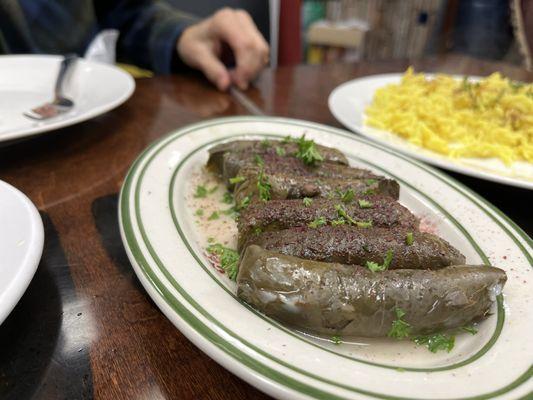 Fantastic grape leaves served warm and dusted with sumac