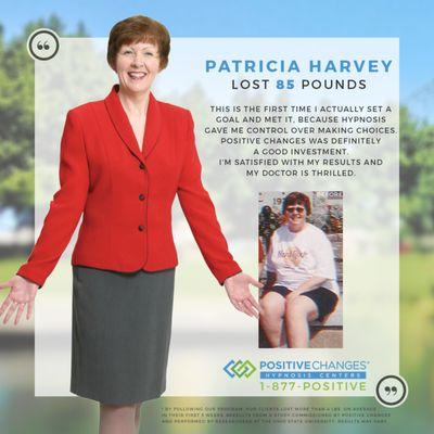 Patricia from Auburn, WA lost 85 pounds in seven months with Positive Changes Hypnosis!