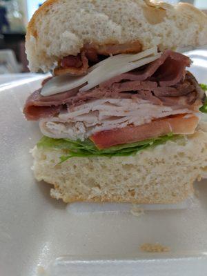 Roast beef club on French roll