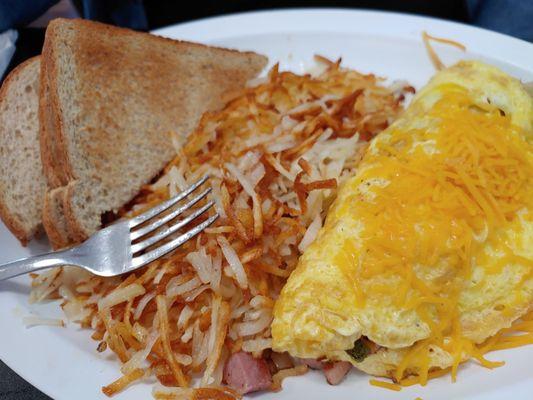 Denver omelet with a side of hash browns