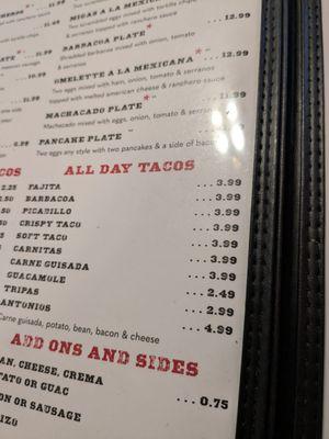 Taco menu