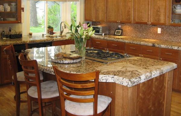 Granite kitchen and island.