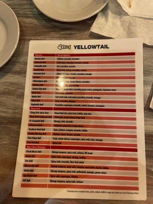 Sushi menu