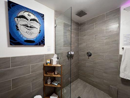 Private float room's shower and amenities