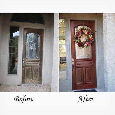 We stripped & restained this front door & replaced the hardware - instant curb appeal!