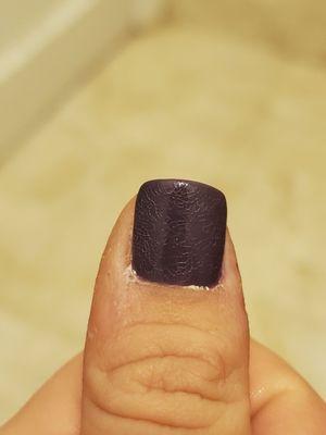 Powder gel from 6 hours ago. Only this nail appears cracked, not sure what happened here.