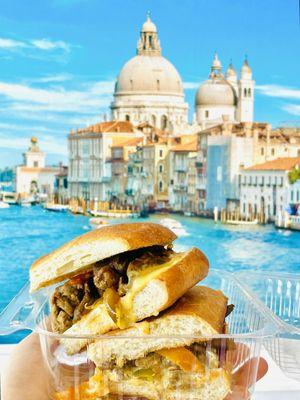 Bite of heaven. Yummy Philly Cheesesteak Sandwich.